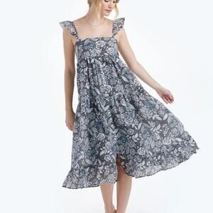 Summersalt Floral Print Ruffle Smocked Button Down Midi Summer Dress Size Small